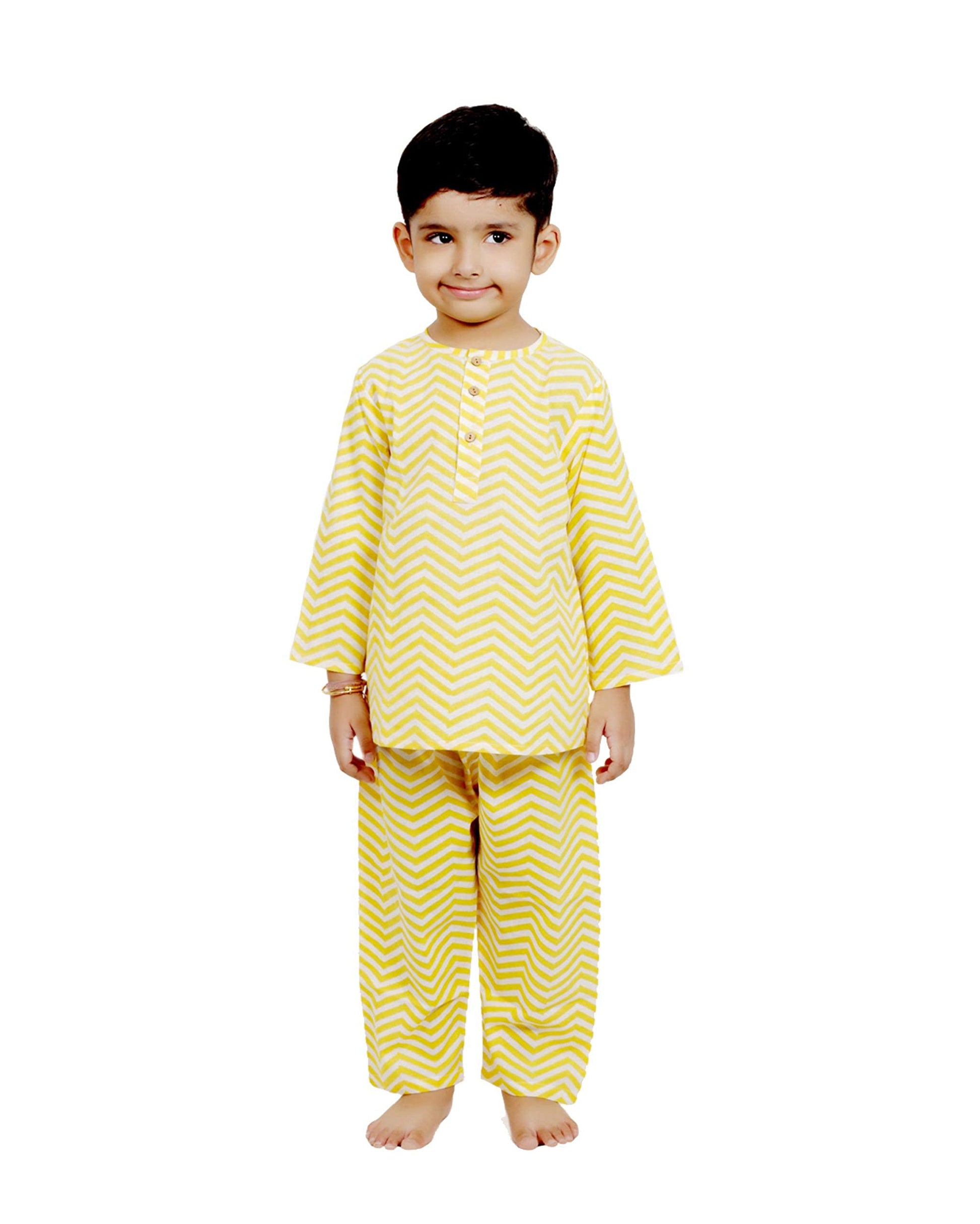 Chheent Cotton Unisex Printed Night Suit Dress Set Combo Pack for Girls Boys | (Yellow, 78 Years)