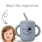 Fumiko Sippy Cups For Toddlers 1-3 - Adorable Personality Designs, Built-In Straw Lock, Easy-Grip Handles, (Winky Grey)