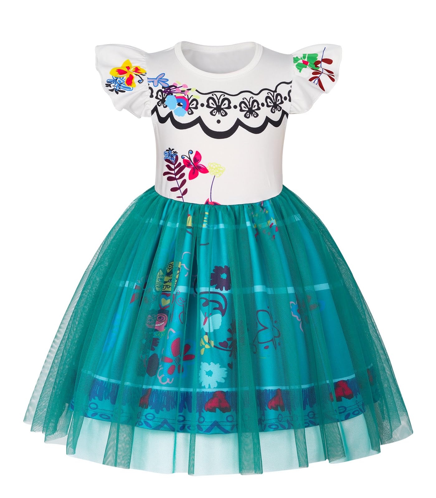 Henzworld Baby Girls Encanto Mirabel Dress Toddler Kids Mirabel Costume Dress Up For Girls Short Flutter Sleeve Tulle Tutu Dress