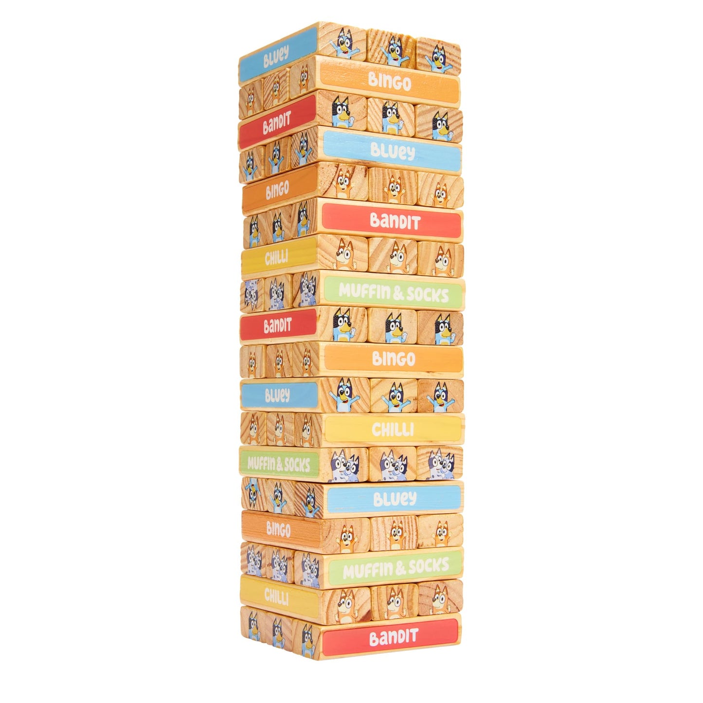 BLUEY Tumbling Tower - 54 Colorful Wooden Blocks - Fun Family Game - FSC Certified for Children 3 Years and Up
