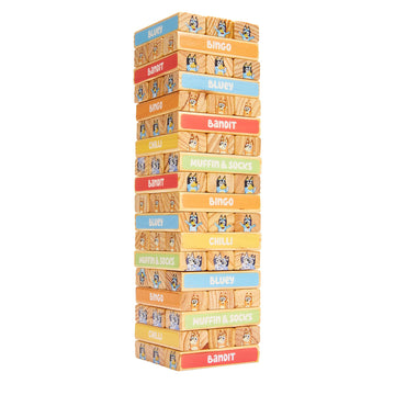 BLUEY Tumbling Tower - 54 Colorful Wooden Blocks - Fun Family Game - FSC Certified for Children 3 Years and Up