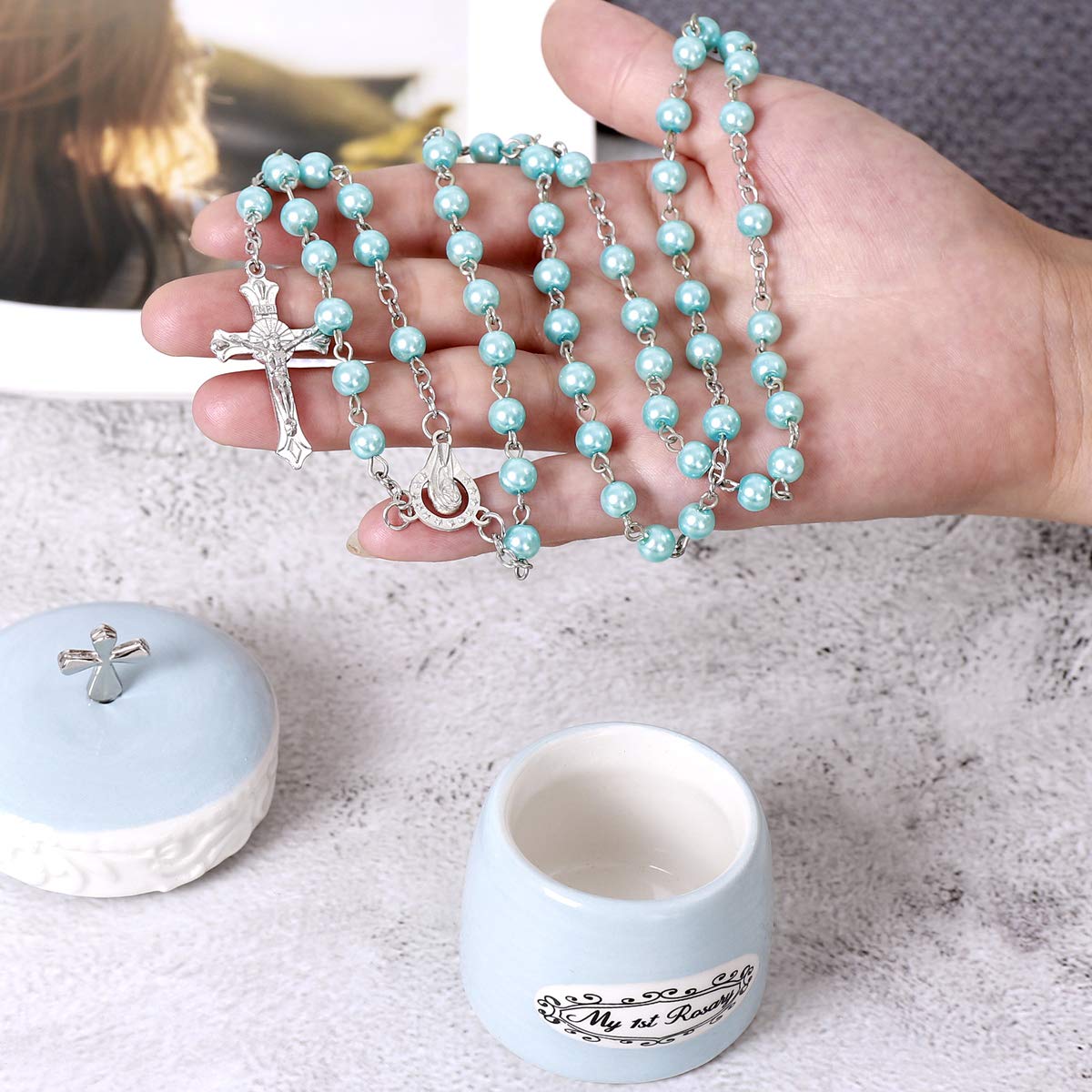 Grandeco My First Rosary Cross For Boy Keepsake Box And Rosary Gifting Set, Blue