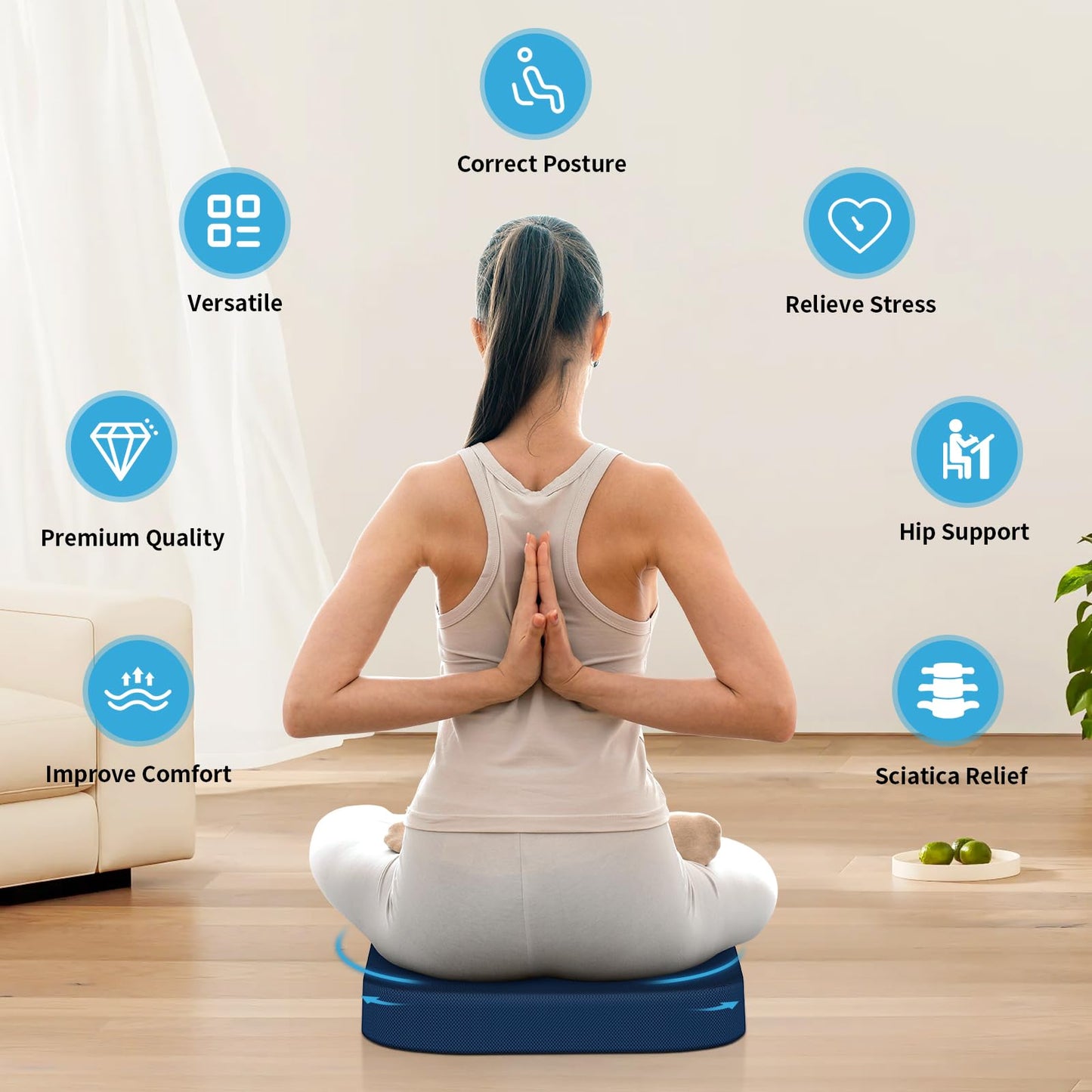 Tranquilrelax Large Seat Cushion, Memory Foam Cushion For Long Sitting Hours On Office Chair, Home & Car, Non-Slip Chair Pad For