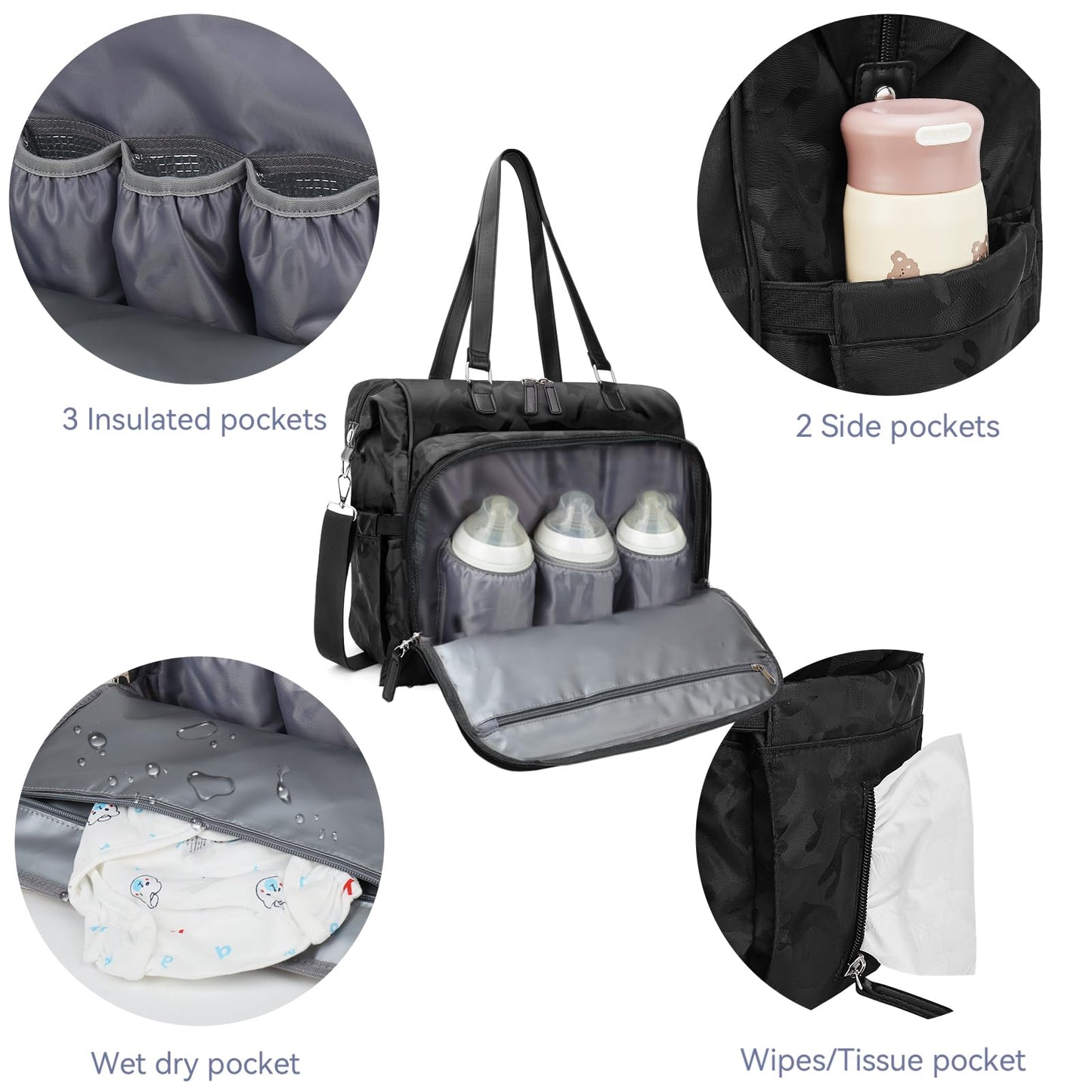 Pripher 4 In 1 Convertible Daddy Bag Backpack, Camo Black Diaper Backpack For Dad And Mom, Father 'S Bag For Hospital With Daddy