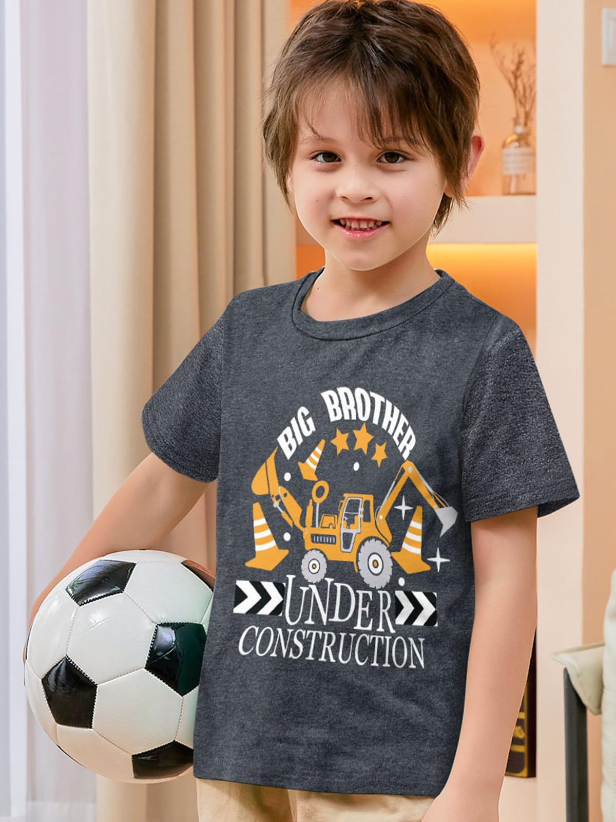 Funnycokid Big Brother Shirt 4T 3T Boys Promoted To Big Brother Backhoe Loader Construction Digging It T-Shirt Black Size 4 Preg