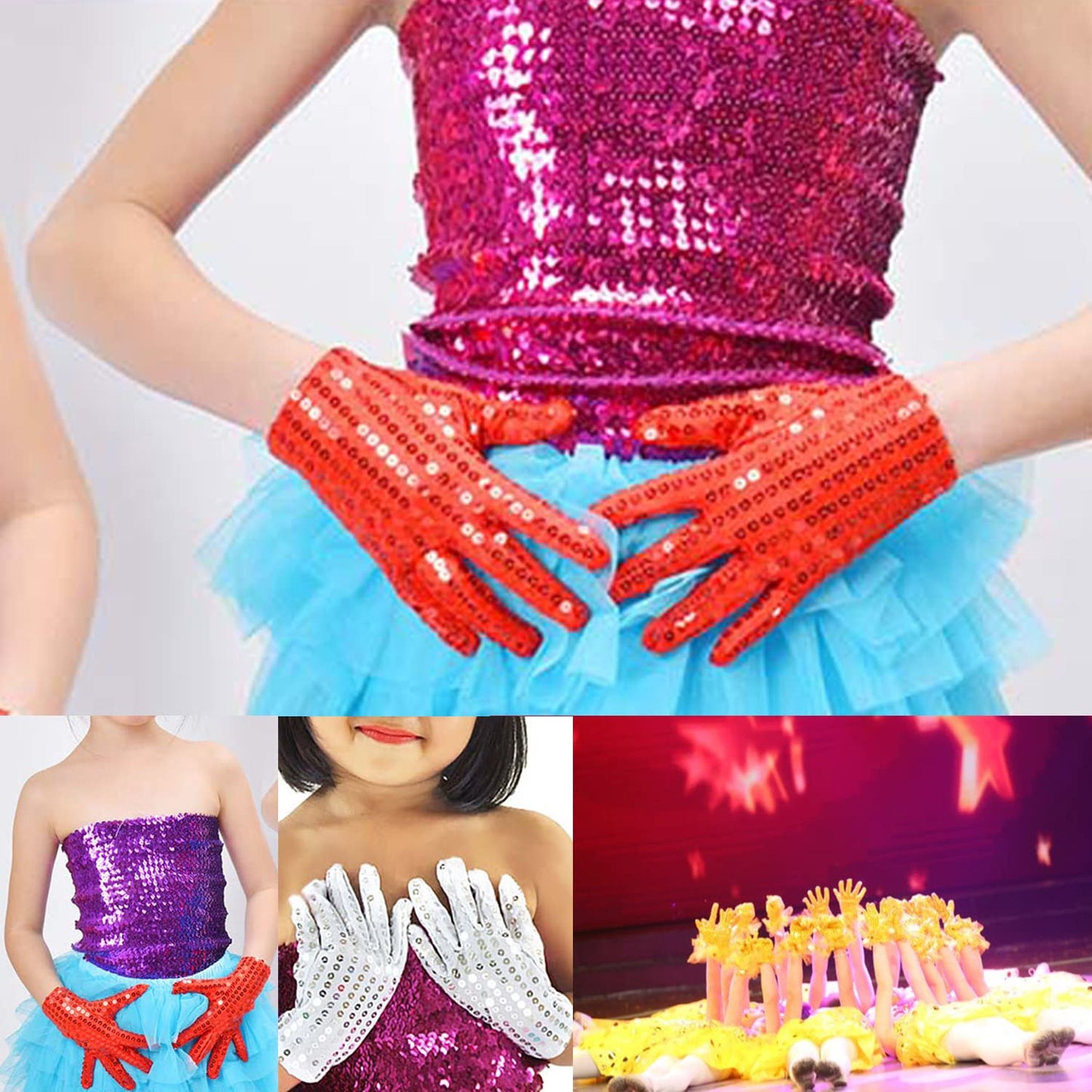 Honbay Silver Sparkling Sequin Gloves Costume Gloves Dance Performance Gloves - For Kids Under 8 Years Old