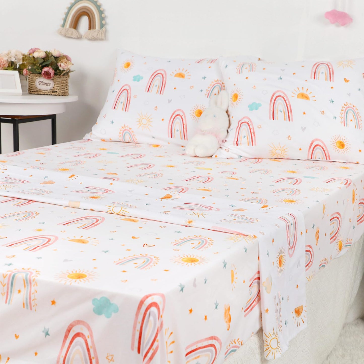Caruili Twin Size Toddler Bedding Set For Girls- 5 Piece Rainbow Toddler Girl Bedding, Super Soft & Lightweight Toddler Comforte