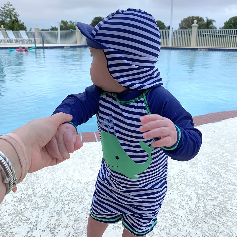 3-6 Months Swimsuit Boys Whale Sunsuits One Piece Swimwear With Sun Hat Upf 50+ Sun Protection Bathing Suits