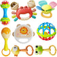 HAOHAOSHUA Infant Rattle and Teether Toy Set, 8PCS Baby Rattles Toys with Crinkle Sound,Teething Ring,Squeeze Toy for 3+ Months,