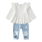 Caretoo Girls Clothes Outfits, Cute Baby Girl Floral Long Sleeve Pant Set Flower Ruffle Top