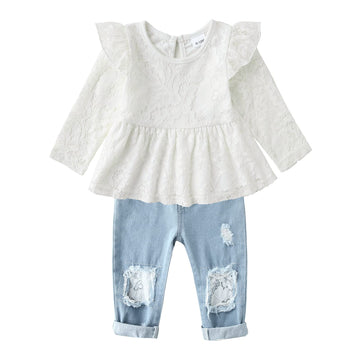 Caretoo Girls Clothes Outfits, Cute Baby Girl Floral Long Sleeve Pant Set Flower Ruffle Top