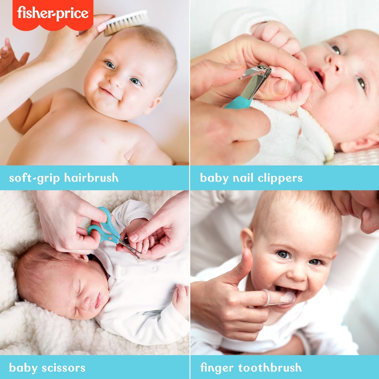 Smart Care Fisher-Price 12-Piece Baby Grooming Kit, Newborn Essentials, Baby Gift Set, Includes Baby Nail Kit, Baby Oral Care, B