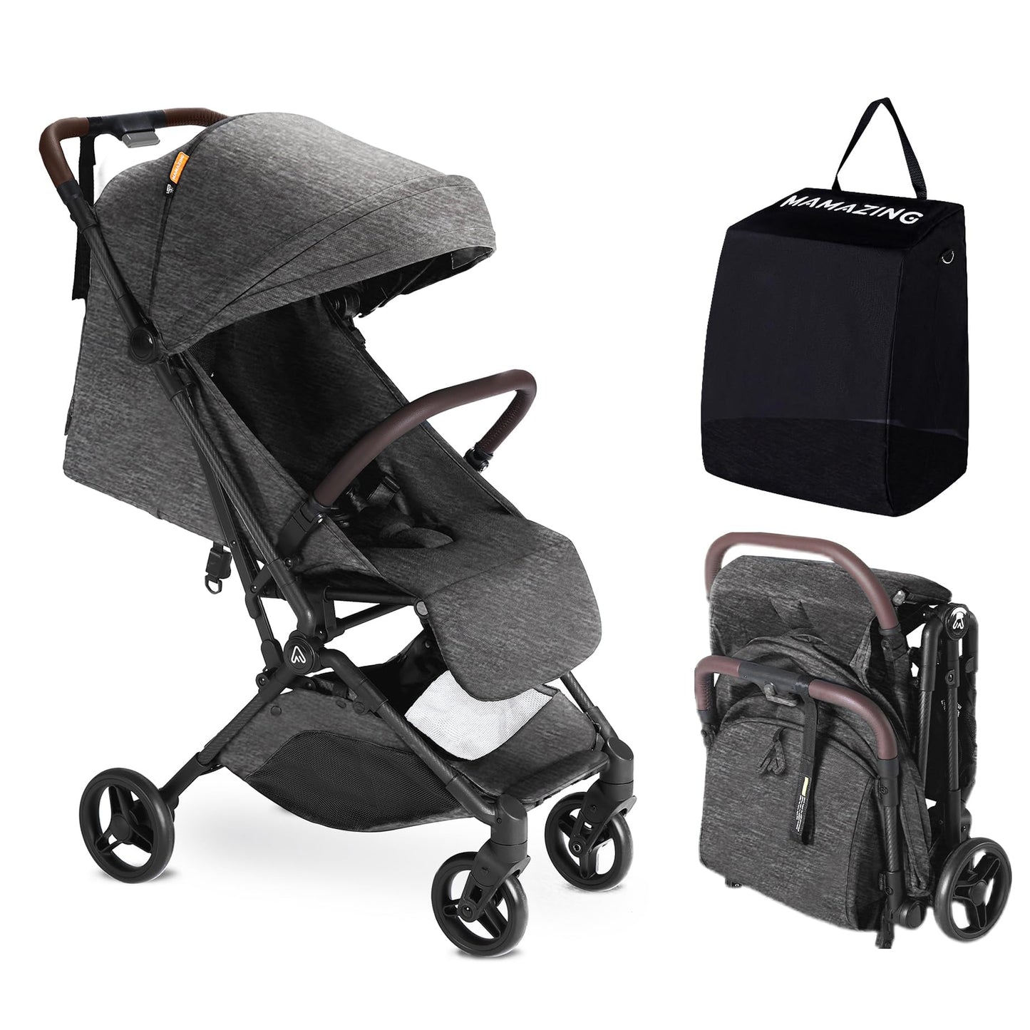 MAMAZING Ultra Air Lightweight Baby Travel Stroller with Carbon Fiber Frame, Compact & Airplane-Friendly, One-Handed Fold, 11.6 