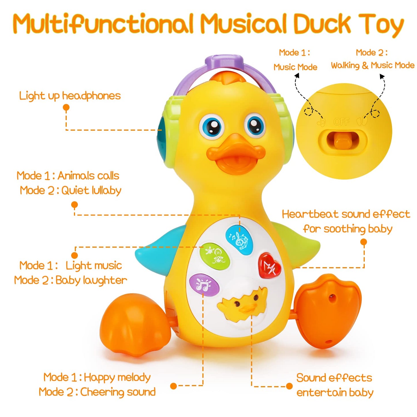 Baby Musical Duck Toy Dancing Crawling Tummy Time, Light Up Infant Toys 0-3-6 6-12 12-18 Months Easter Gifts for 1 2 Year Old Bo