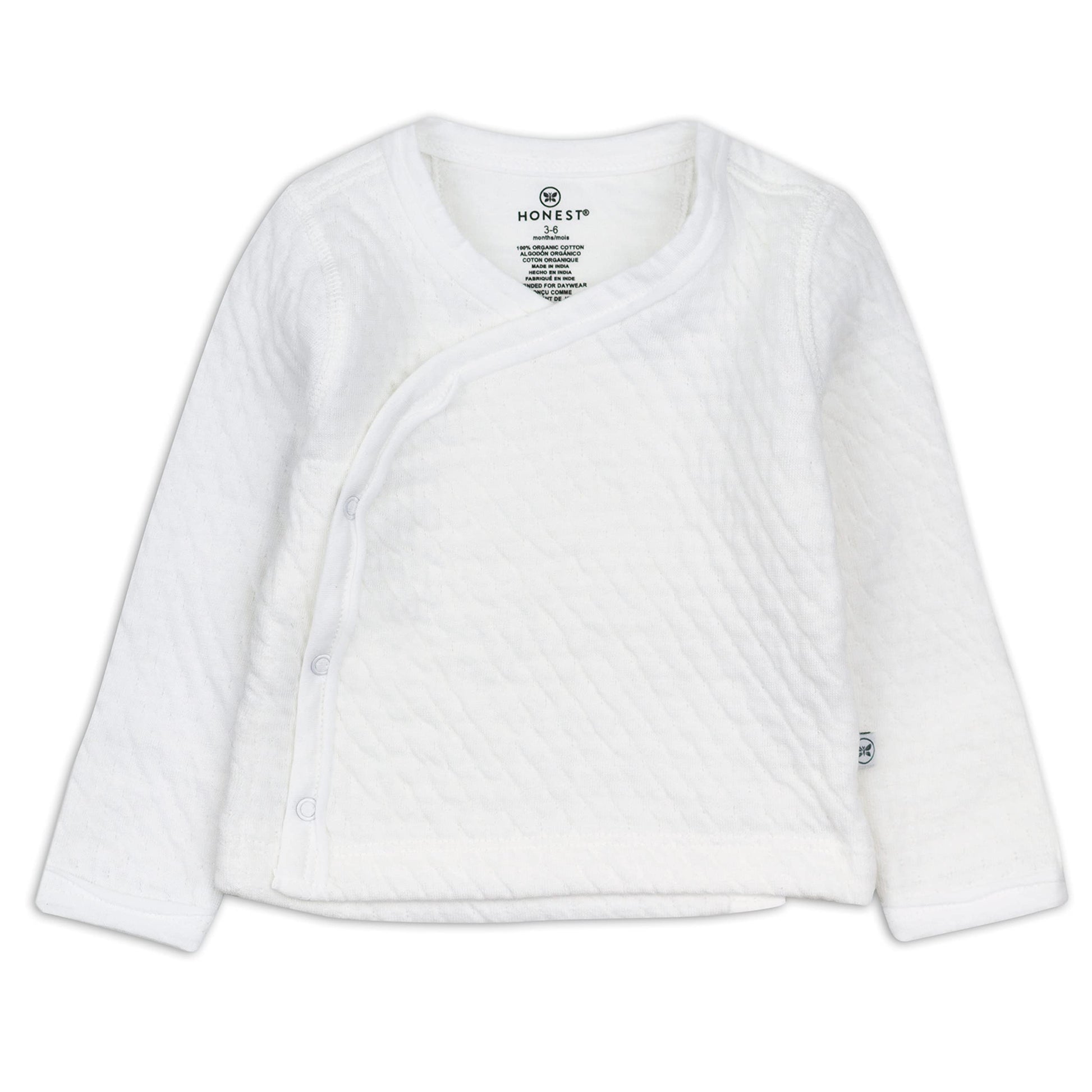 Honestbaby Side-Snap Matelasse Mini Quilted Top In Cozy 100% Organic Cotton Infant Baby Boys, Girls, Unisex, Bright White, 0-3 M