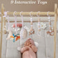 Wooden Play Gym With Beige Mat, Foldable Baby Play Gym, Infant Activity Mat With 6 Hanging Toys, Natural Pine Wood Frame Activit