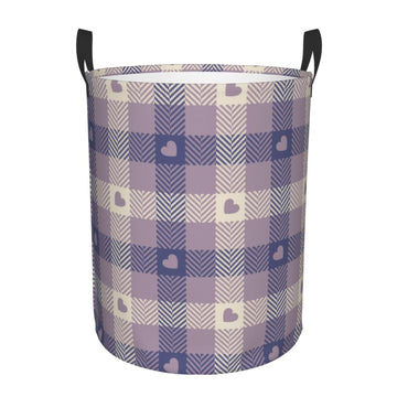 Pevtufa Heart Check Plaid Foldable Laundry Basket Organizer,Fabric Clothes Toy Storage Basket Nursery Hamper Storage Bin For Hou