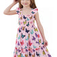 Baby Girl Butterfly Dresses Summer Toddler Butterfly Outfit Flutter Sleeve Sundress Kids Shirred Tiered Dress 6-7 Years