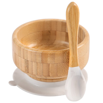 Baby Bamboo Bowls With Suction And Matching Spoon Set - 2Pc Feeding Supplies Set For Infant, Toddlers - Detachable Silicone Suct