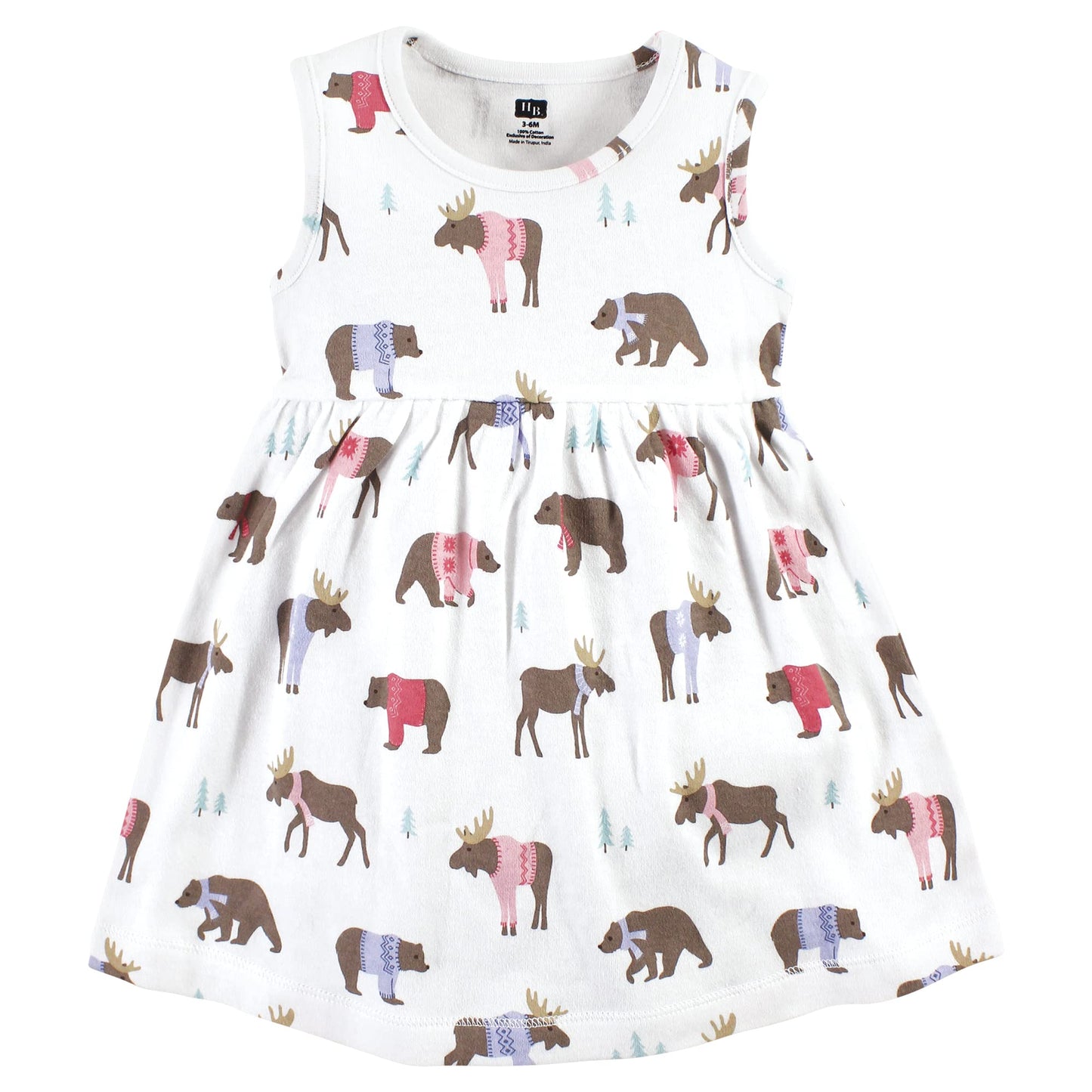 Hudson Baby Baby Girls Cotton Dress And Cardigan Set, Pink Moose Bear, 2 Toddler