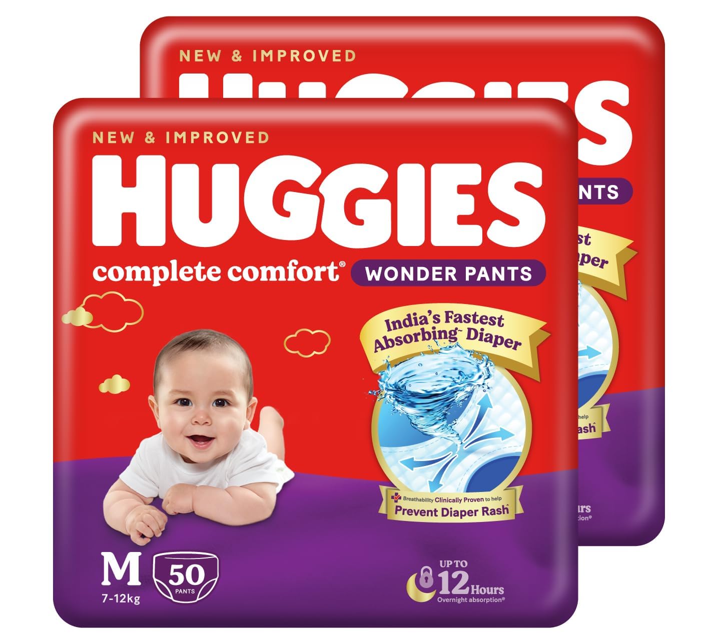Huggies Complete Comfort Wonder Pants | Pant Style Baby Diapers Medium Size (M), 100 Count | IndiaS Fastest Absorbing Diaper, P