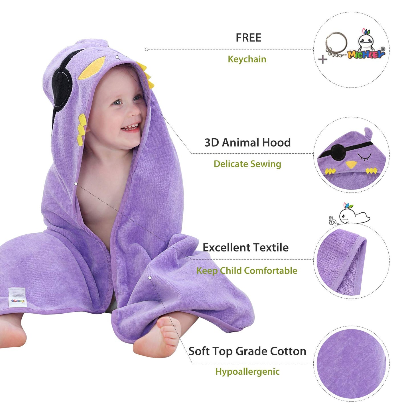 Michley Animal Hooded Baby Bath Towel Toddler Premium Cotton Absorbent Washcloth For Girls Boys 0-6T, Bird
