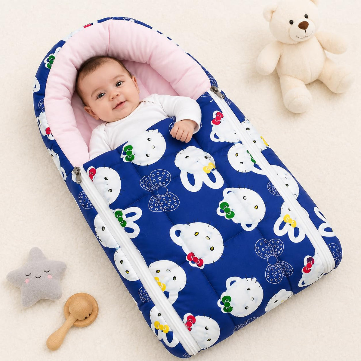 Blue Baby Quilt & Sleeping Bag Cum Carry Bag  Soft, Cozy, Portable Baby Bedding for Newborns, Infants  64x41 cm, Stroller, and