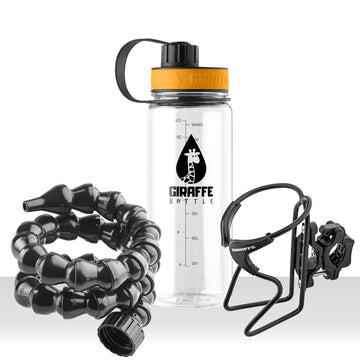 Giraffe Bottle Tower Hands Free Drinking System, Clear Tritan Bottle, With Round Tube Mounted Bottle Holder (Length 15 In / 38 C