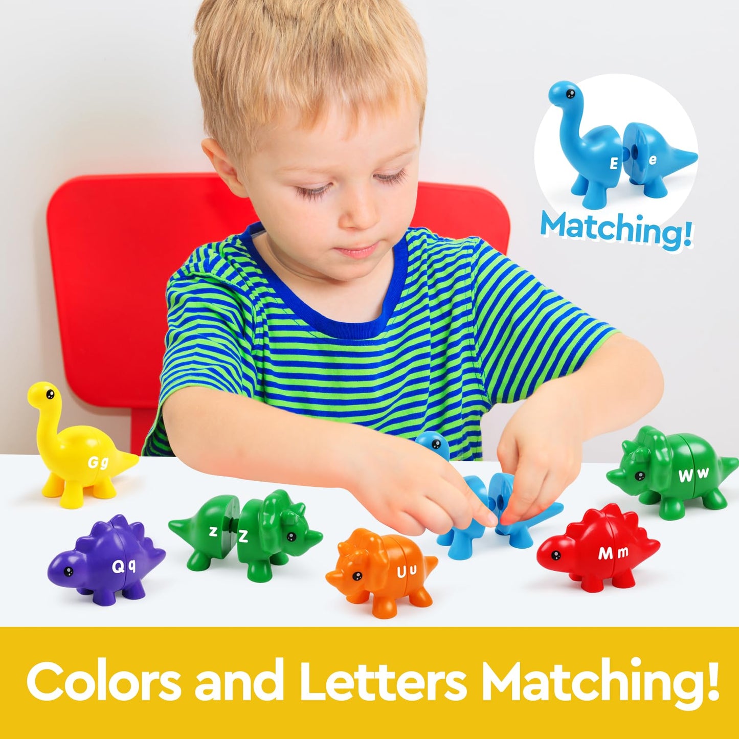 GKDOMS ABC Letters Matching Dinosaur Toys, Double-Sided Alphabet Learning Toy Childrens Day Gifts for Kids : Uppercase Lowercase