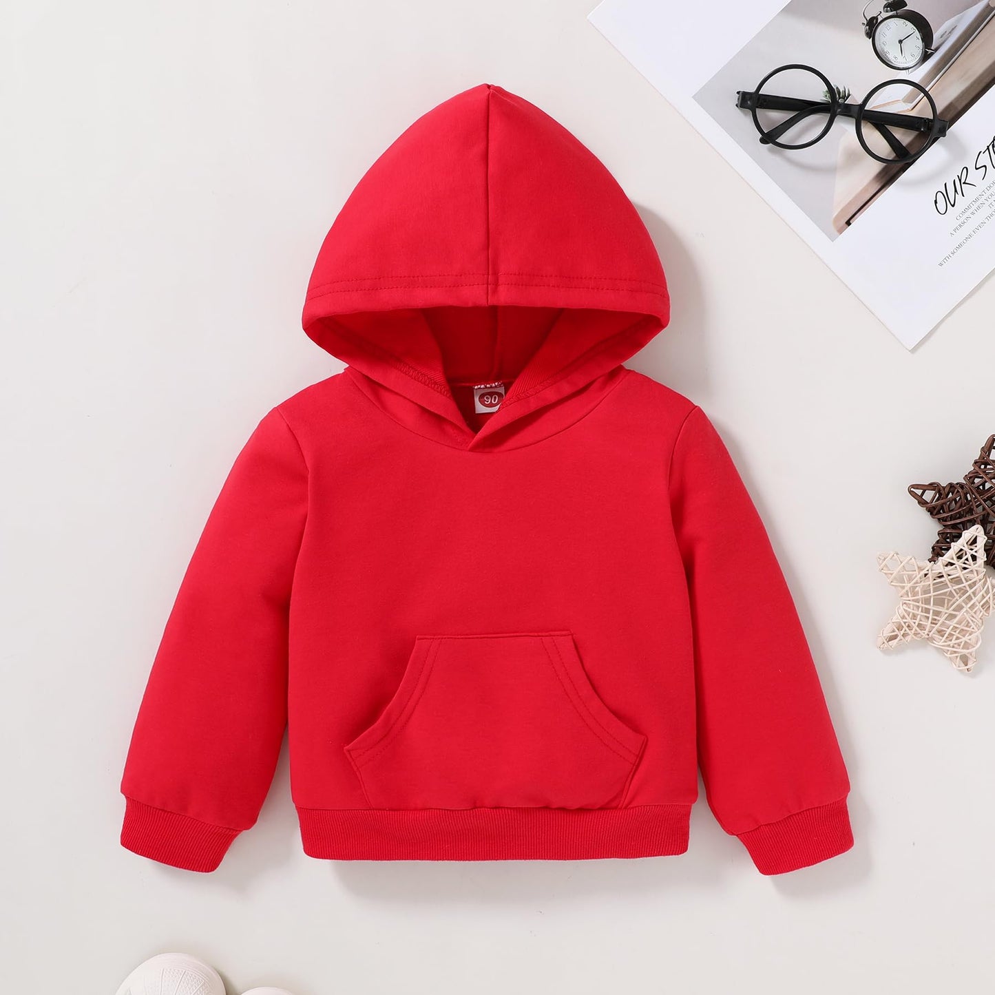 Happy Town Toddler Fall Outfits For Girl Boy Long Sleeve Hoodie Top And Long Sweatpants Set Toddler Sweatsuit (Solid Color-Red,