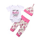 3Pcs/Set Newborn Baby Girls Outfit Auntie Bodysuit Romper With Headband+Donuts Long Pants Clothes Set (Pink, 0-6M)