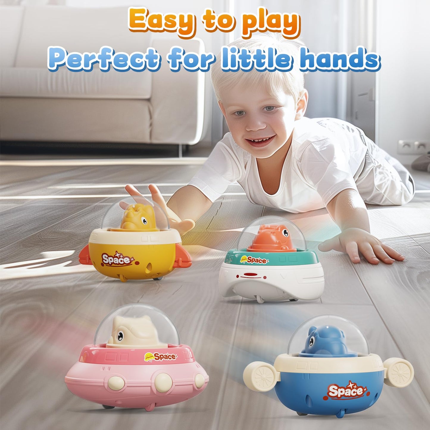 NUMBERFUN 4PCS Animal Cars Toddler Toys,Baby Toys 1 Year Old,Press and Go Car 1 Year Old Girl Toys,First Christmas Birthday Gift