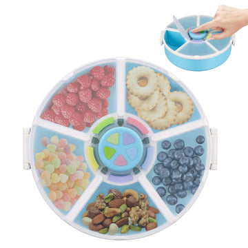Pawtong Kids Snack Spinner Container Reusable Snack Box With 5 Compartment Dispenser And Lid, Color Matching Opening Lid, Bpa An