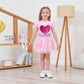 Toddler Girls Heart Skirt Set Summer Valentines Day Outfit Kids Flutter Sleeve Shirt Pink Tulle Skirts Tutu Heart Print Dress 5-