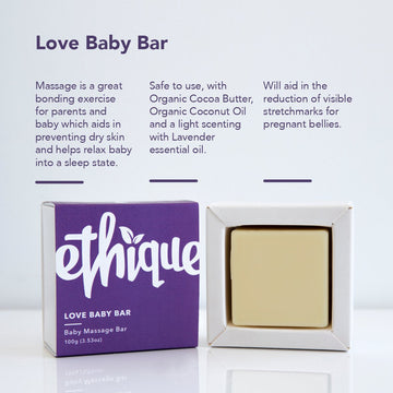 Ethique Love Baby Bar Solid Massage Bar To Prevent Dry Skin - Plastic-Free, Vegan, Cruelty-Free, Eco-Friendly, 3.53 Oz (Pack Of