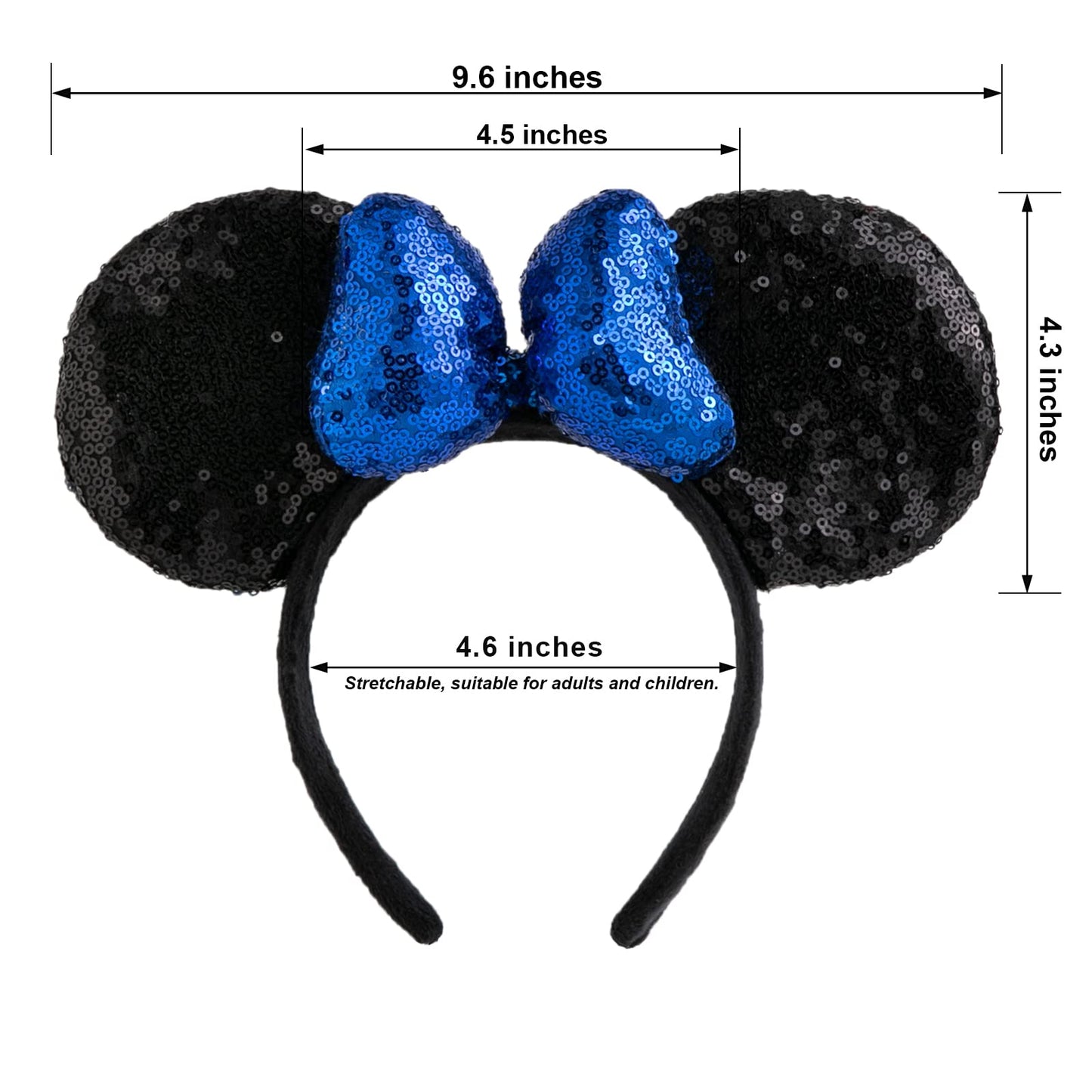 Chuangqi 1Pcs Mouse Ears Shiny Headband With 3D Bow, Double-Sided Sequin Hair Band For Birthday Party Or Amusement Park (3D Roya