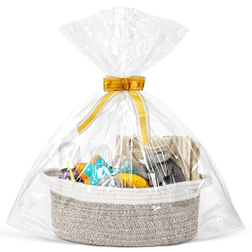 Landneoo Small Woven Basket With Gift Bags And Ribbons, Empty Decorative Gift Chest Box, Cute Baby Gift Basket For Nursery, Cott