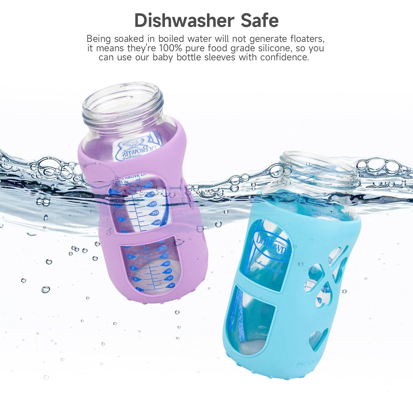 Morlike 4 Pack Silicone Sleeves Fit For 9 Oz/270 Ml Dr. Brown'S Wide Neck Glass Baby Bottle, 100% Silicone Covers Protect Baby G