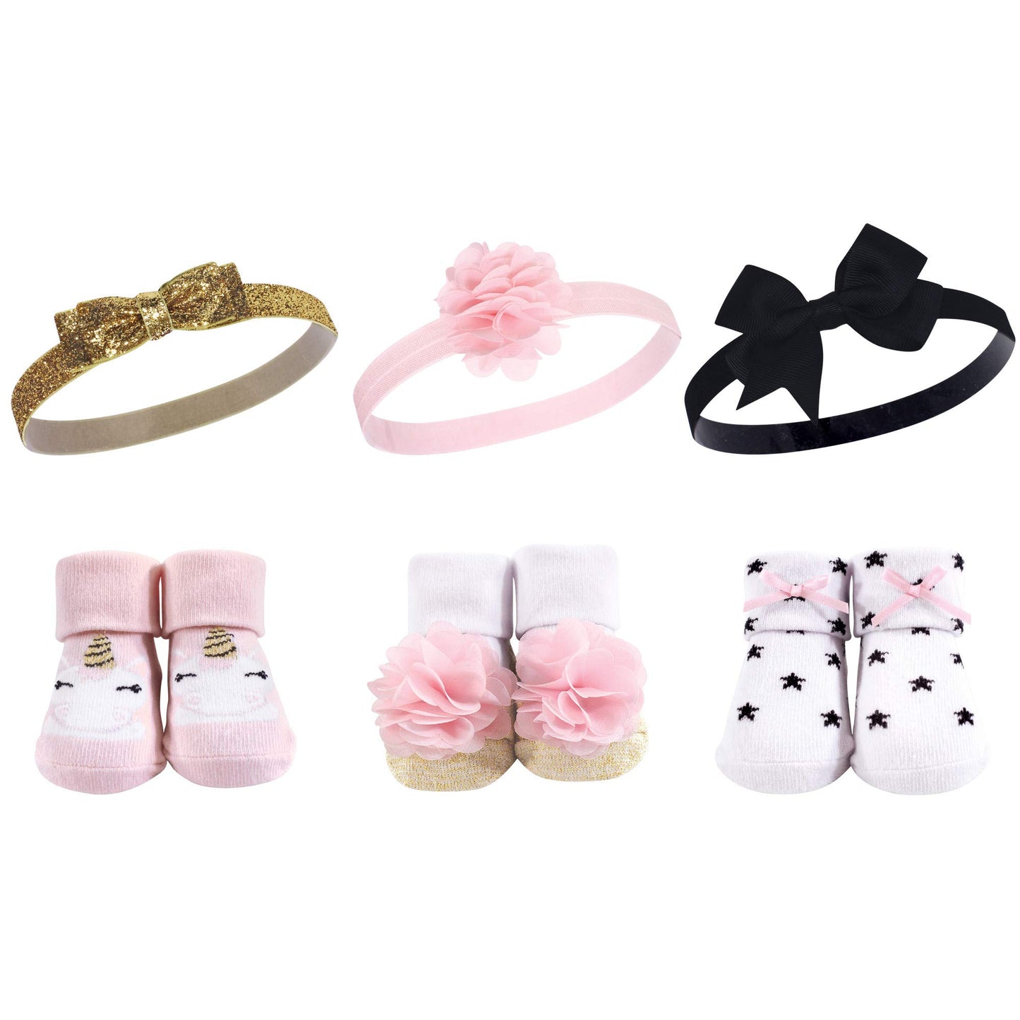 Hudson Baby Unisex Baby Headband And Socks Gift Set, Gold Unicorn Stars, One Size
