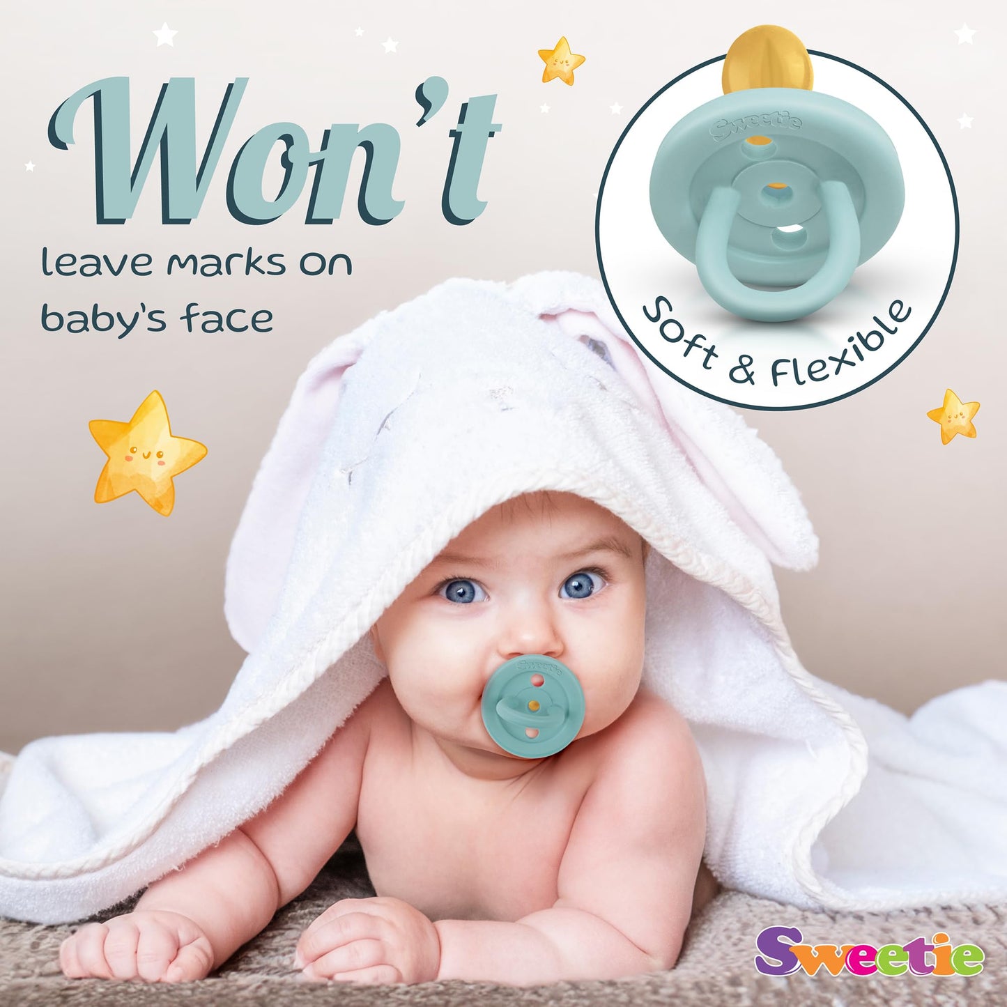 Sweetie Rubber Pacifier Natural Rubber Pacifier Rounded (Turquoise, 6-12 Month)