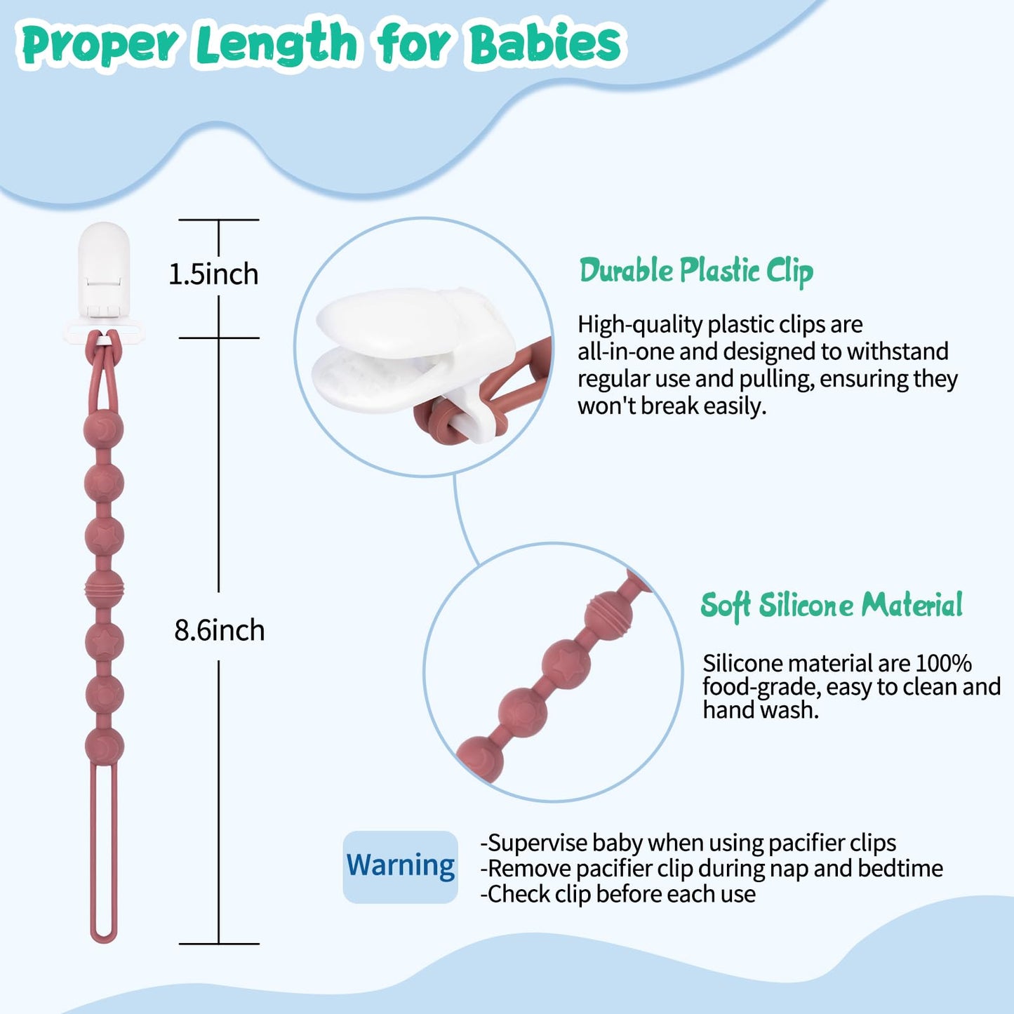Babygoal Silicone Pacifier Clips 6 Pack, Pacifier Holder Clip For Baby Boy Girl Fits All Pacifier,Binky,Teething Toys And Teethe
