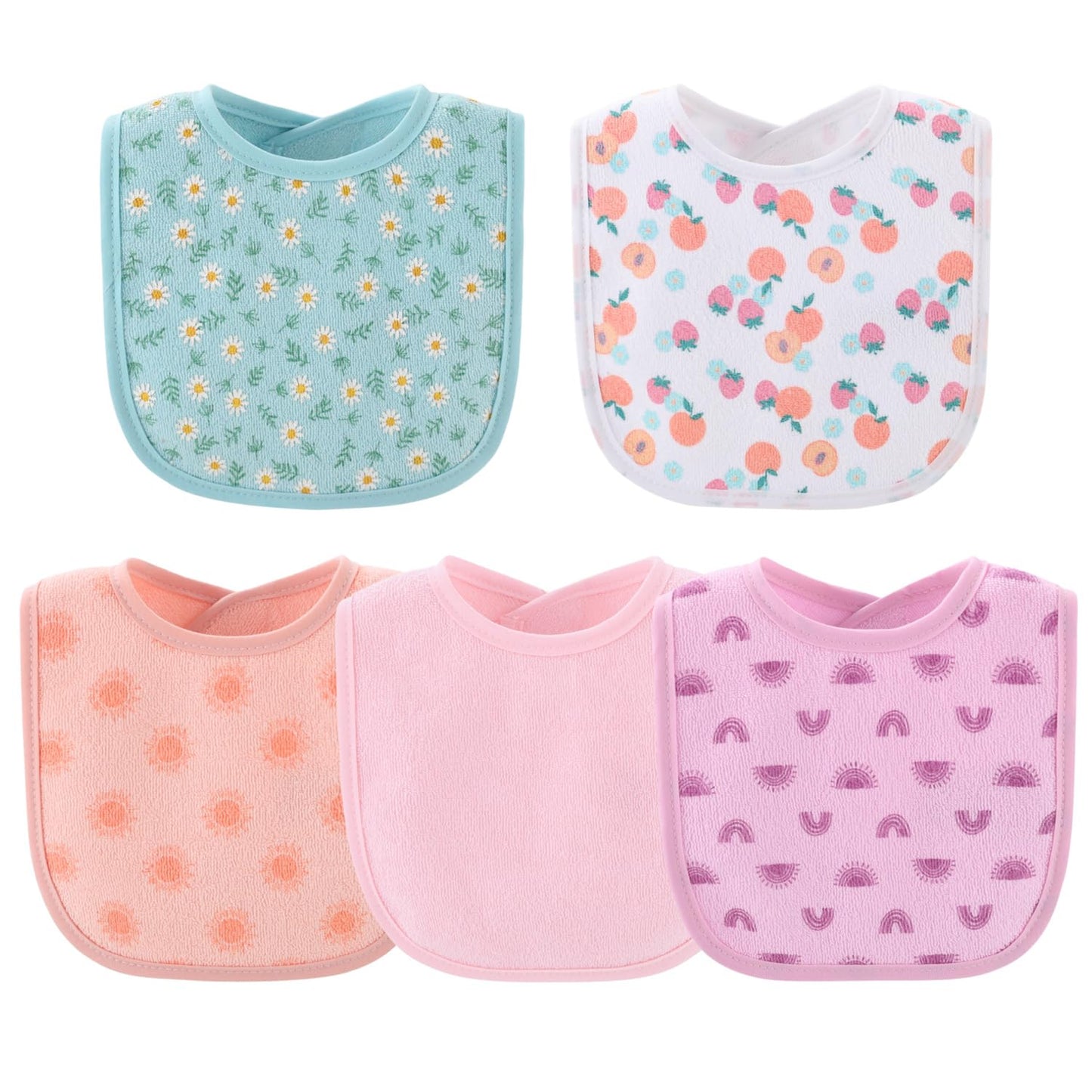 The Peanutshell Baby Girl Terry Bib Set Of 10-100% Cotton, Soft, Absorbent Baby Bibs For Girls, Toddler Baby Girl Bibs Set, Newb