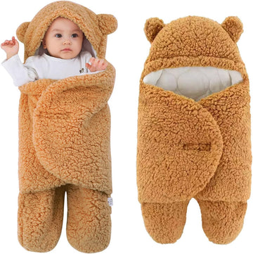 Tomorrow Baby Swaddle Blanket Bear Plush Receiving Blankets Soft Swaddles 03 Months for Infants Girls and Boys 2.0 TOG (Camel)