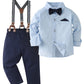 Disaur Toddler Boy Dress Clothes Blue Dark Blue Long Sleeve Dress Shirt Bow Tie Suspender Pants Toddler Outfits For Boys 18 Mont