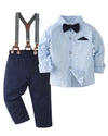 Disaur Boys Church Outfit Blue Dark Blue Long Sleeve Dress Shirt Bow Tie Suspender Pants Toddler Formal Outfit Boy 2T 3T 2-3T