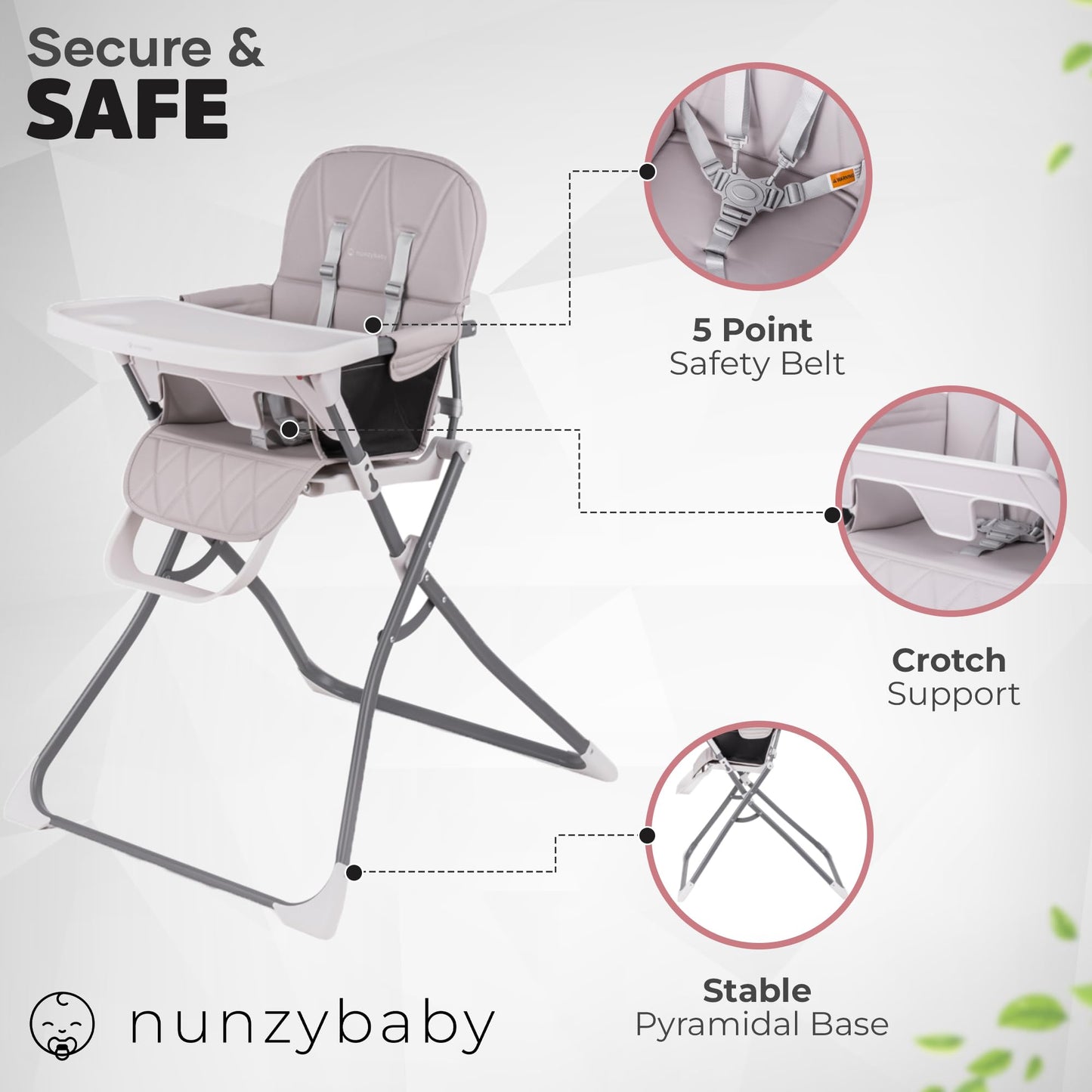 Nunzybaby Slim Foldable High Chair For Babies And Toddlers | Five Point Safety Belt | Collapsible High Chair | Easy Clean Highch