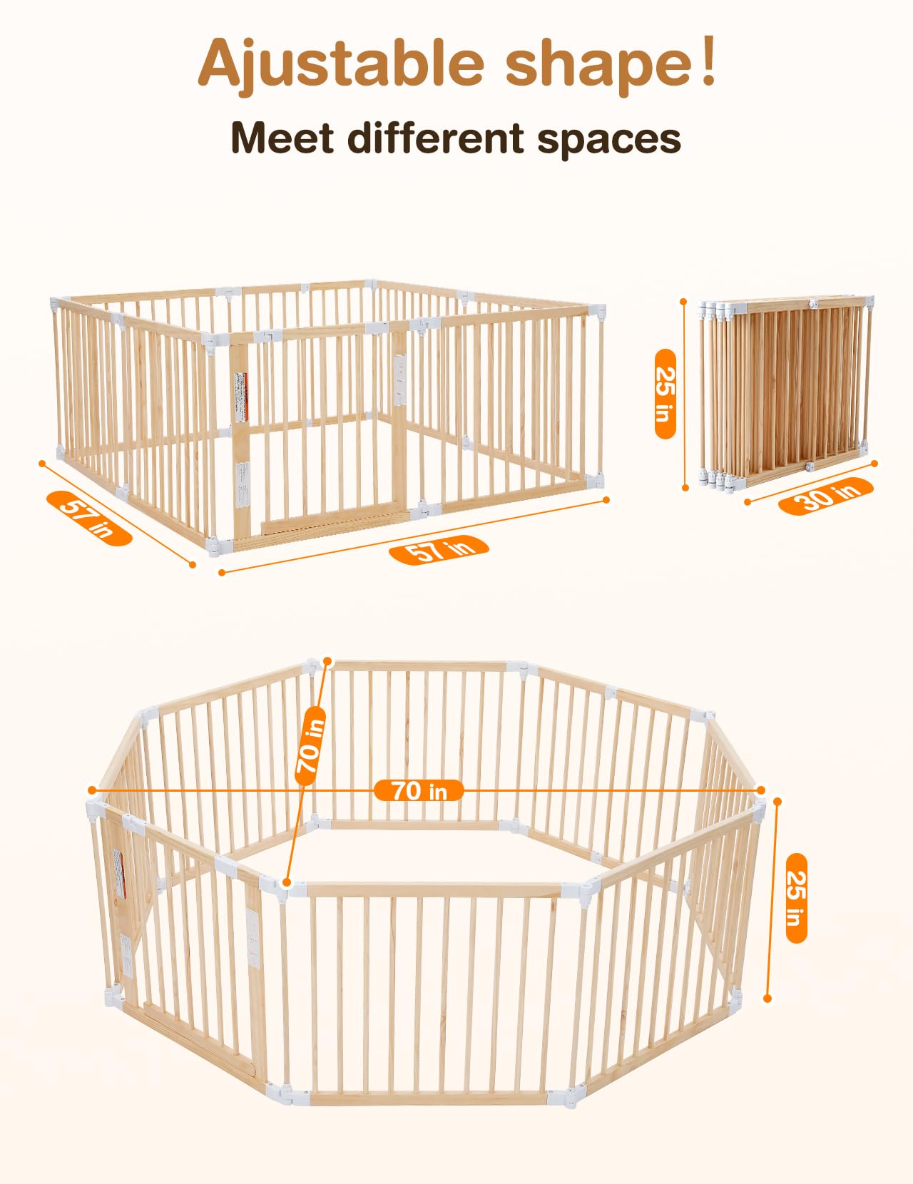 Kidirect Wooden Baby Playpen Foldable, Pre-Assemble Baby Gate Play Pen, Large Adjustable Playpen For Babies And Toddlers, Extra