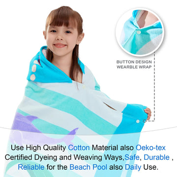 Voova & Movas Mermaid Towels With Hood,Cotton Soft Thick,For 3-10 Years, Hooded Towel For Kids Girls, Perfect For Beach, Pool, B