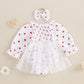 Baby Girl Valentines Day Dress Heart Puff Sleeve Cotton Linen Tulle Romper Dresses Newborn Valentines Outfit (White, 12-18 Month