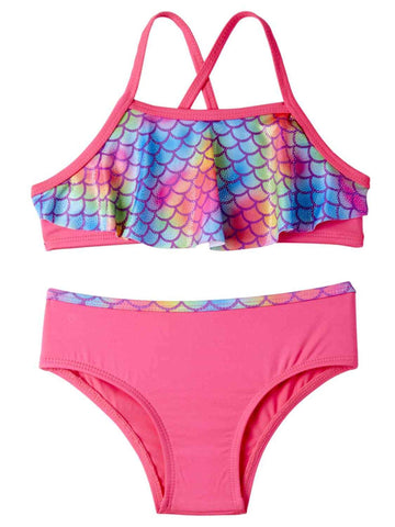 Toddler Girls Mermaid Print Pink Sizzle 2 Piece Bikini Swimsuit - 2T